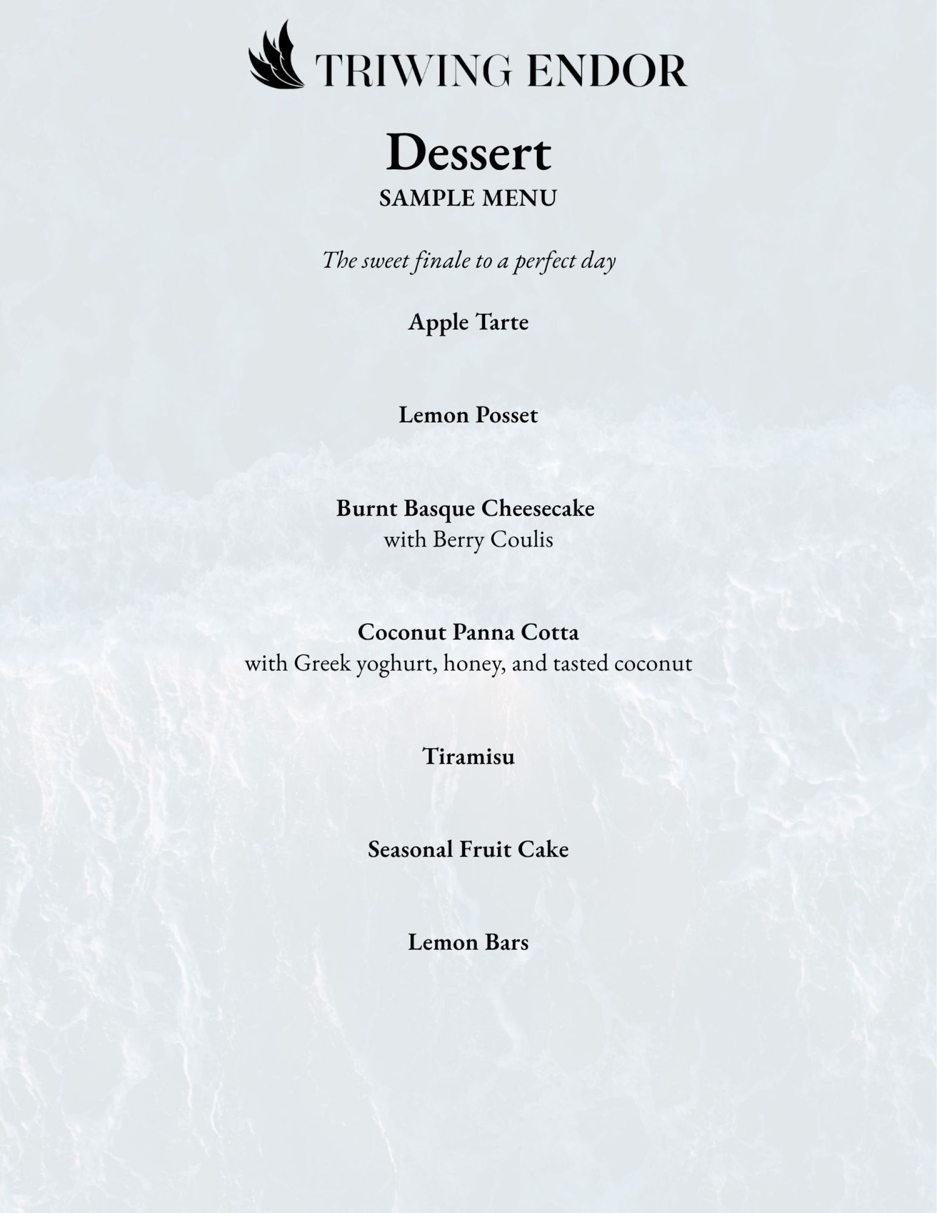 Dessert Sample Menu