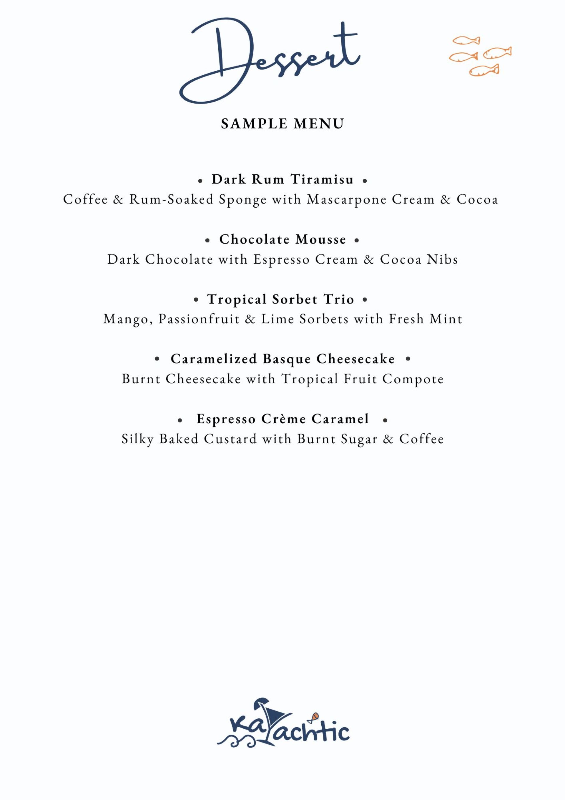 Dessert Sample Menu