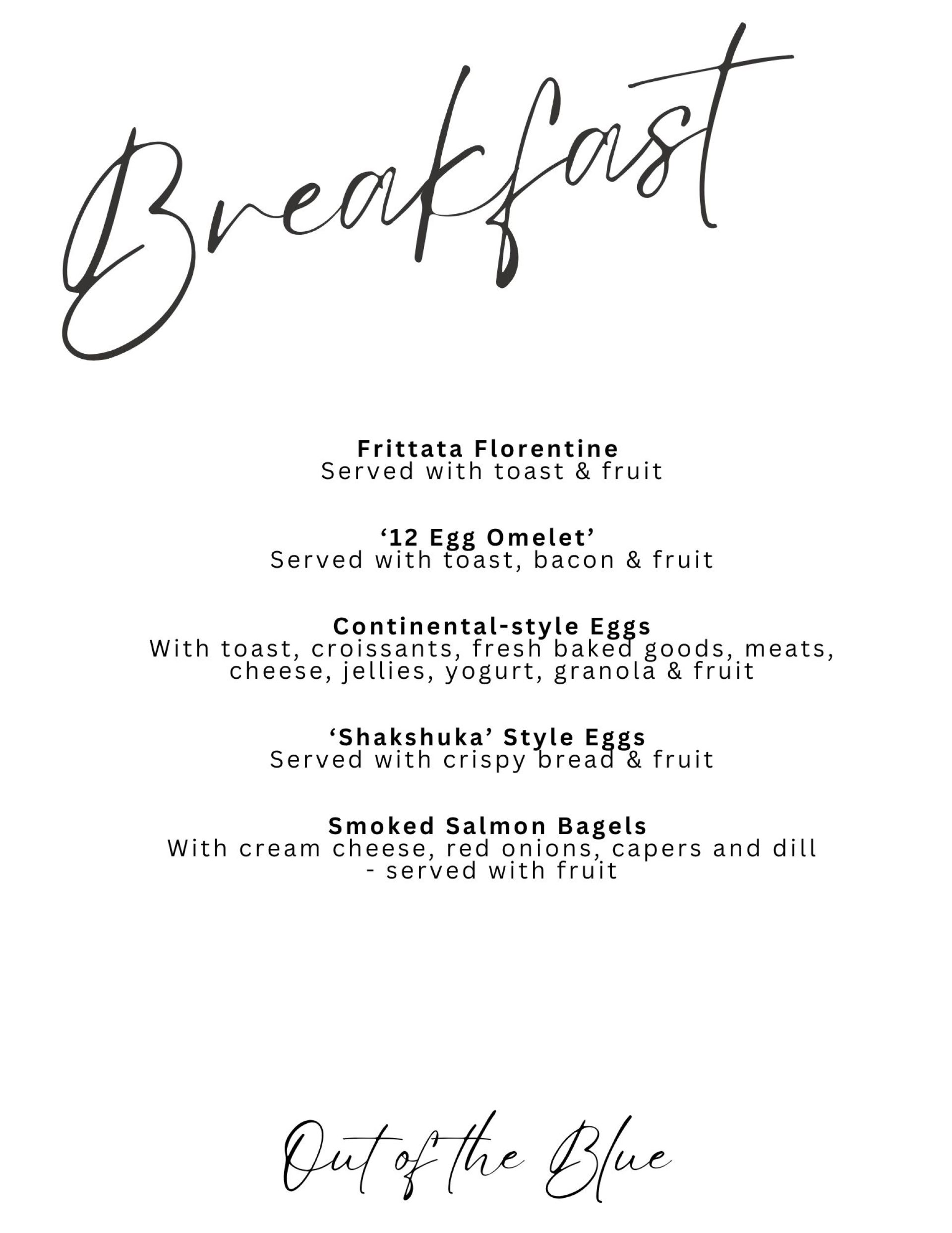 Out of the Blue Sample Breakfast