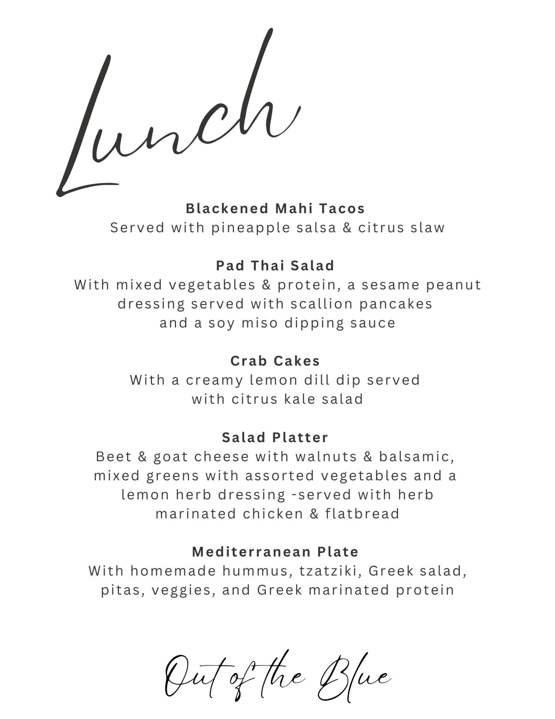 Out of the Blue Sample Lunch