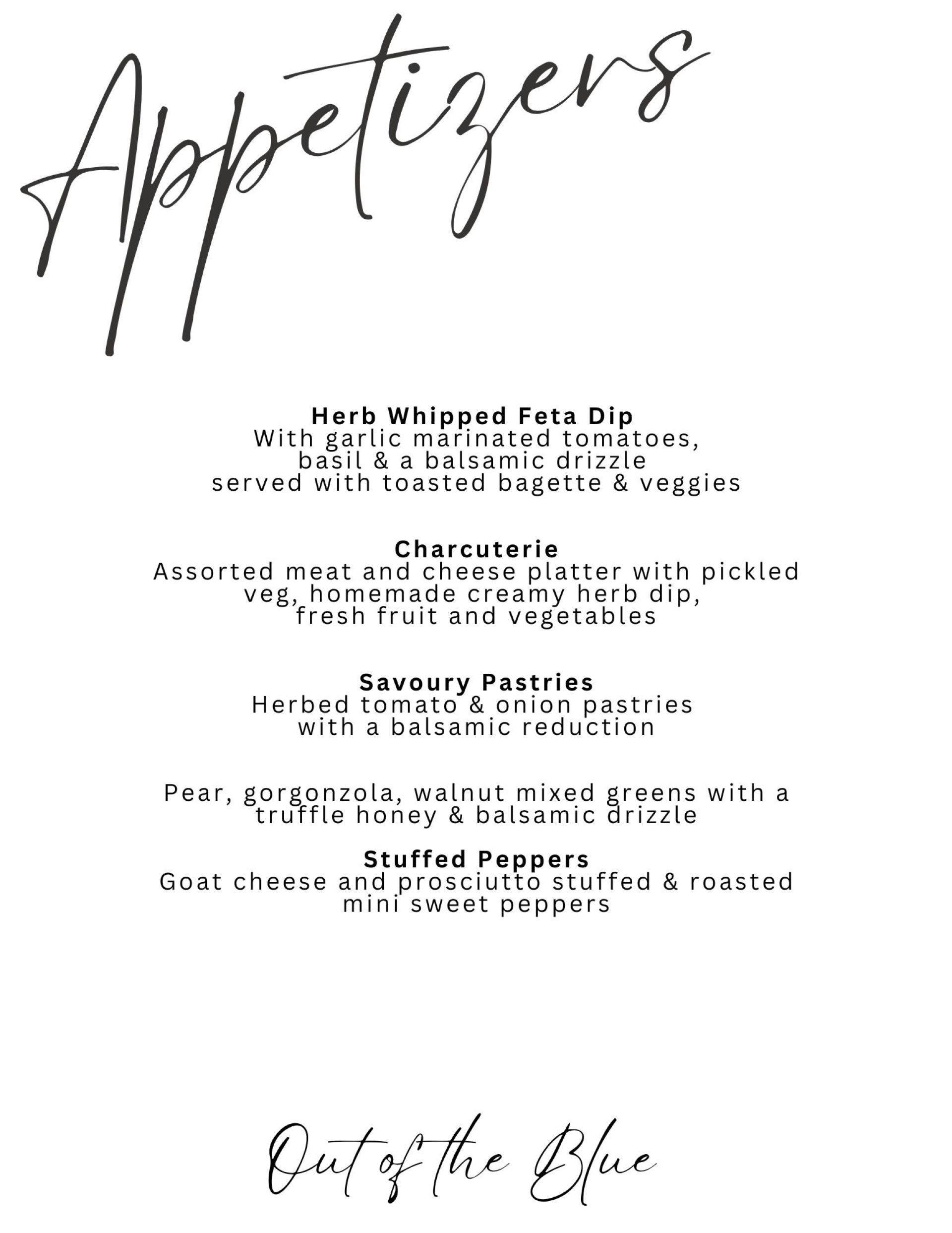 Out of the Blue Appetizers