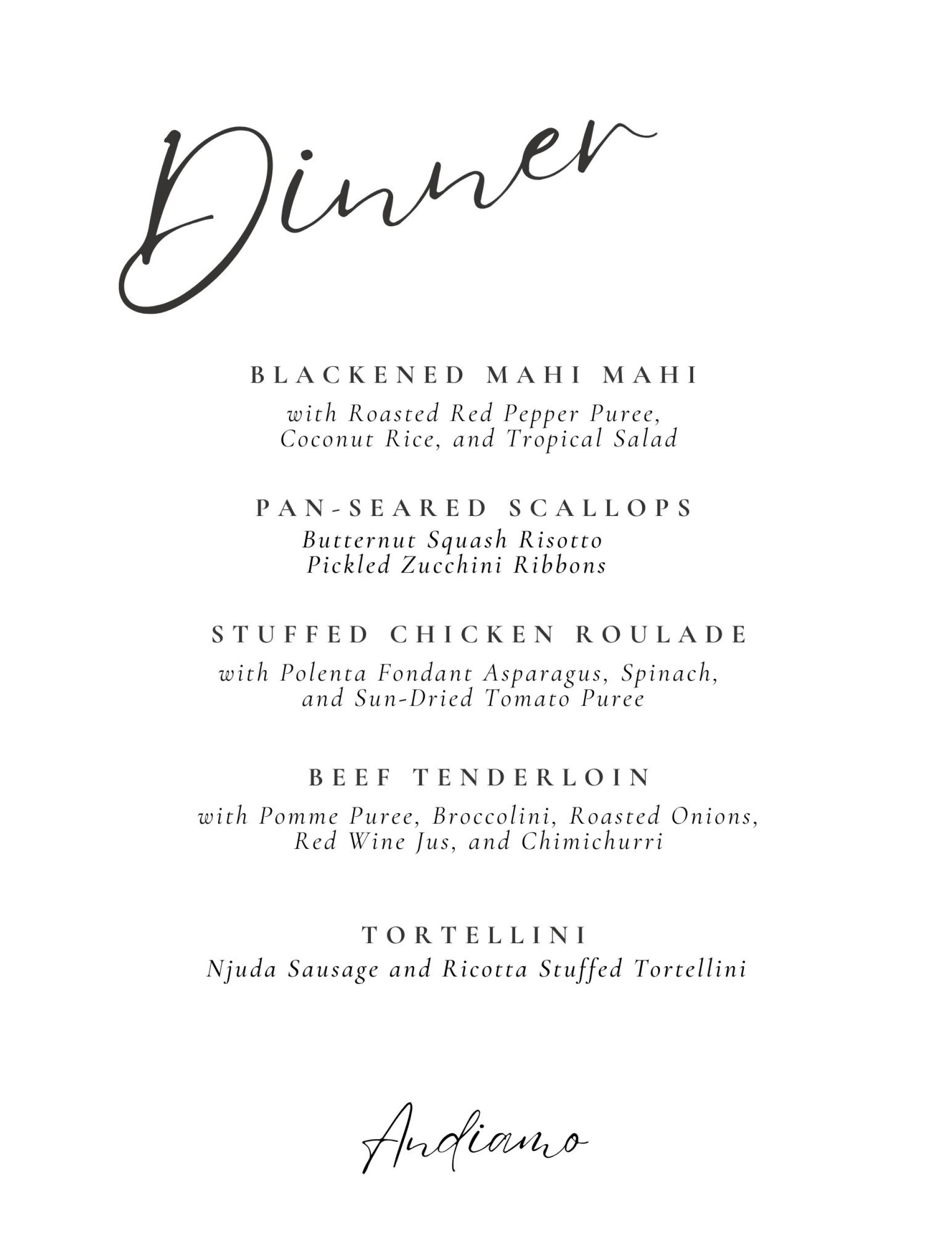 Sample Dinner Menu