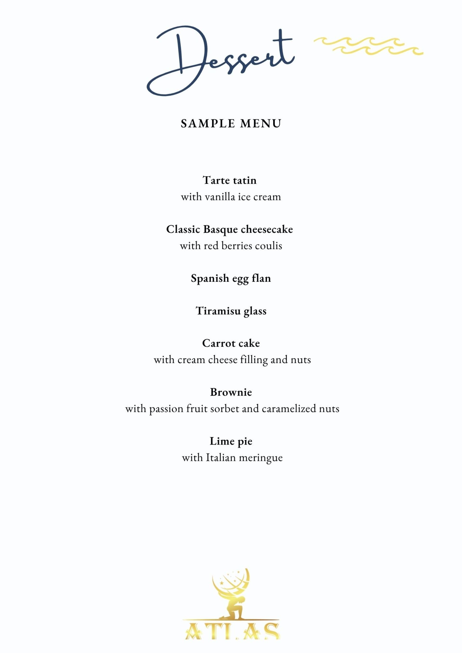 Dessert Sample Menu
