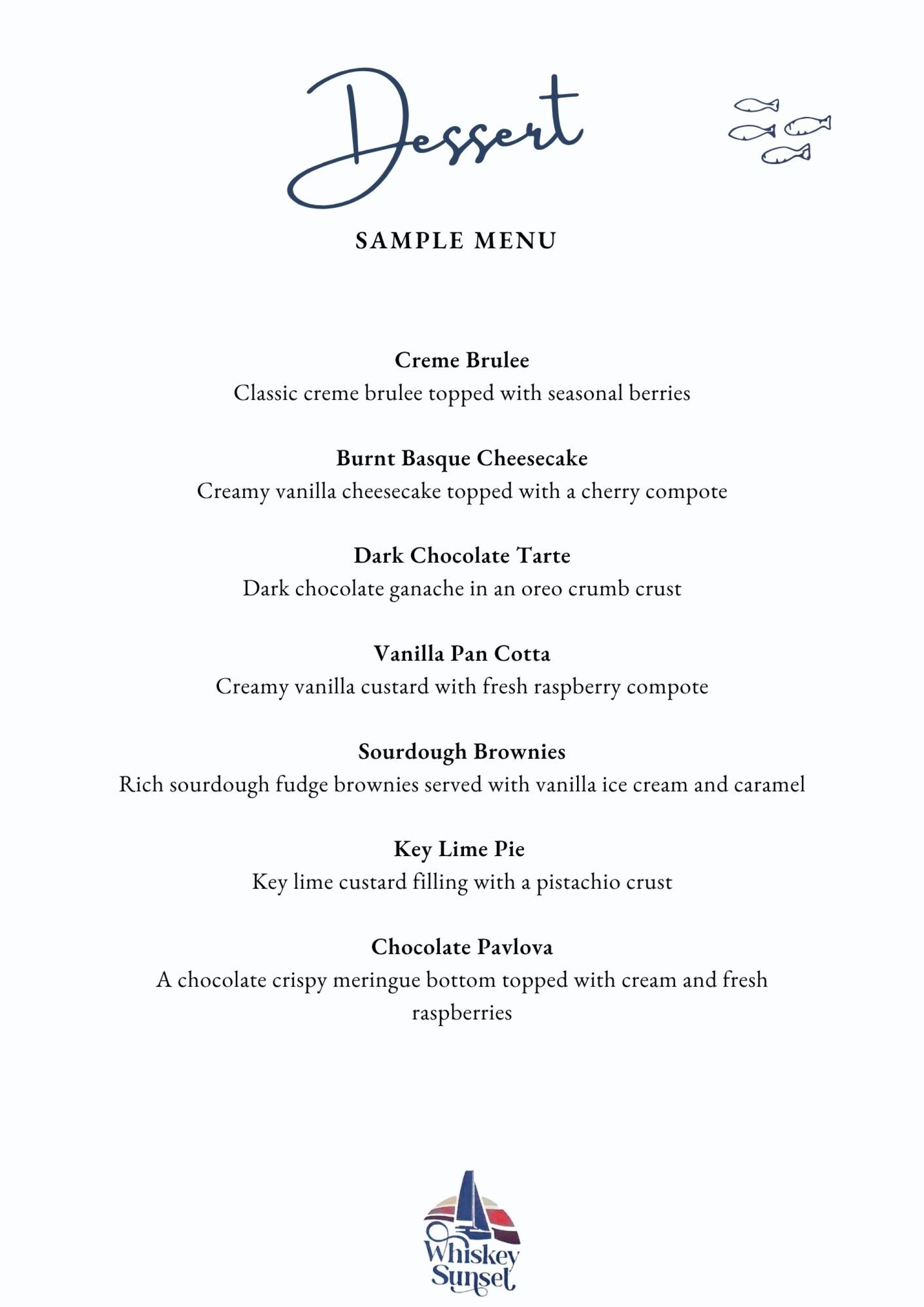 Dessert Sample Menu