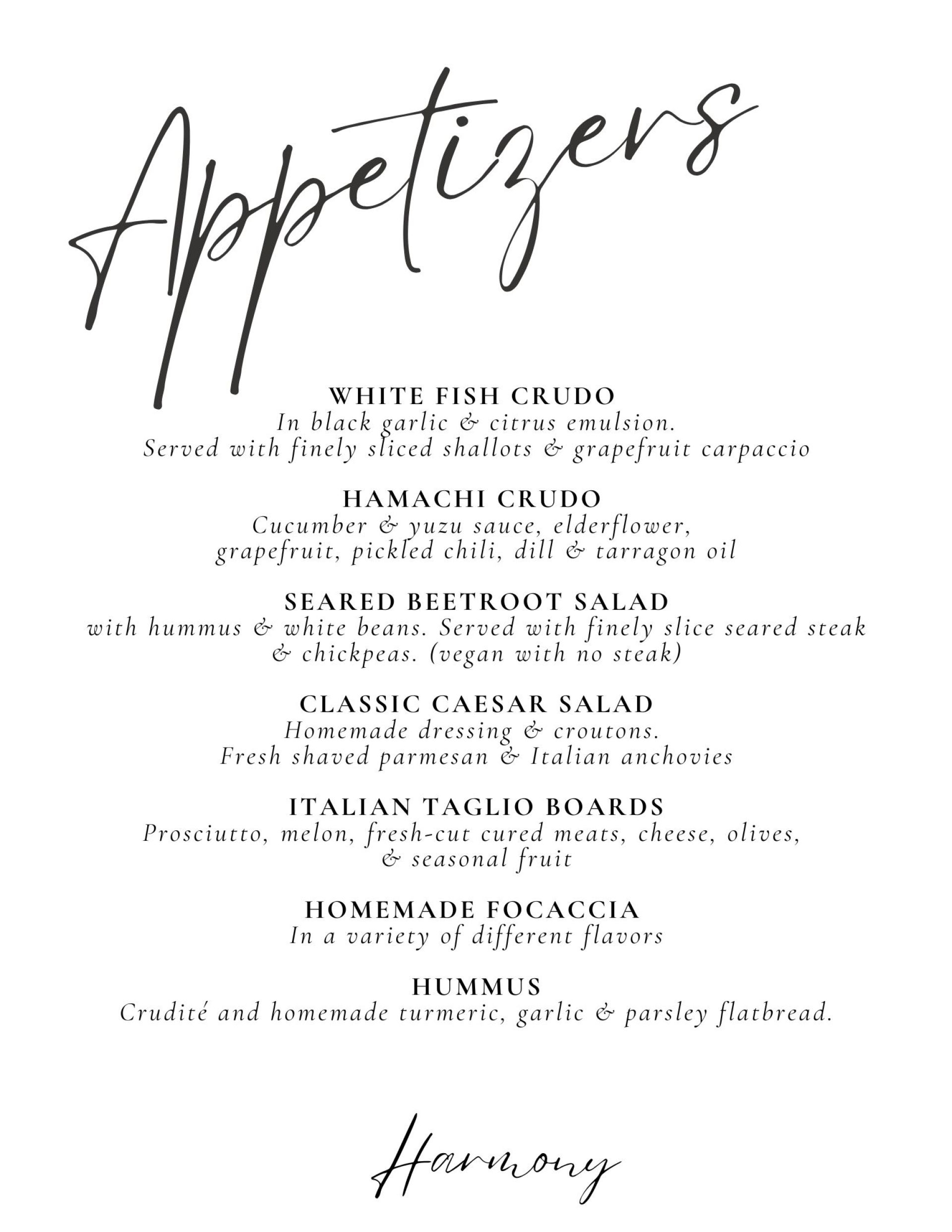 HARMONY - menu