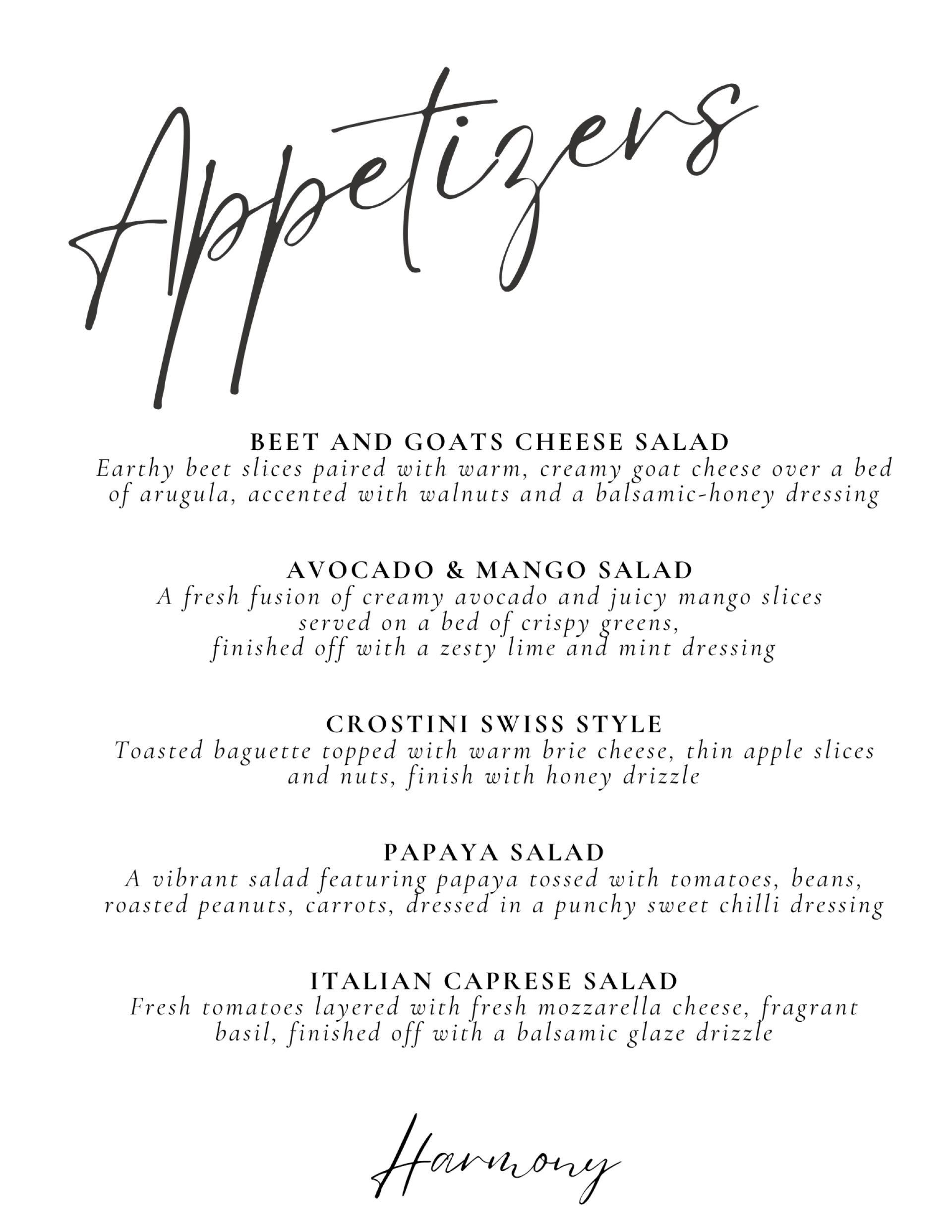 Harmony Appetizers