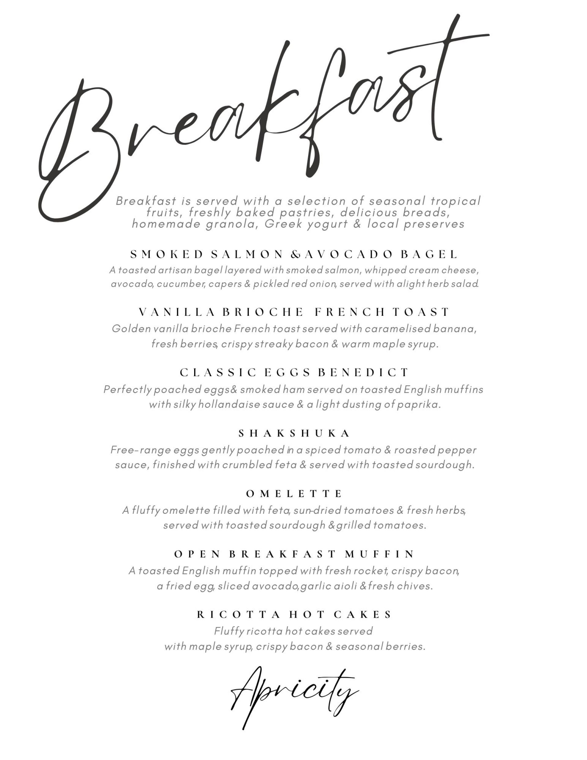 Breakfast Sample Menu
