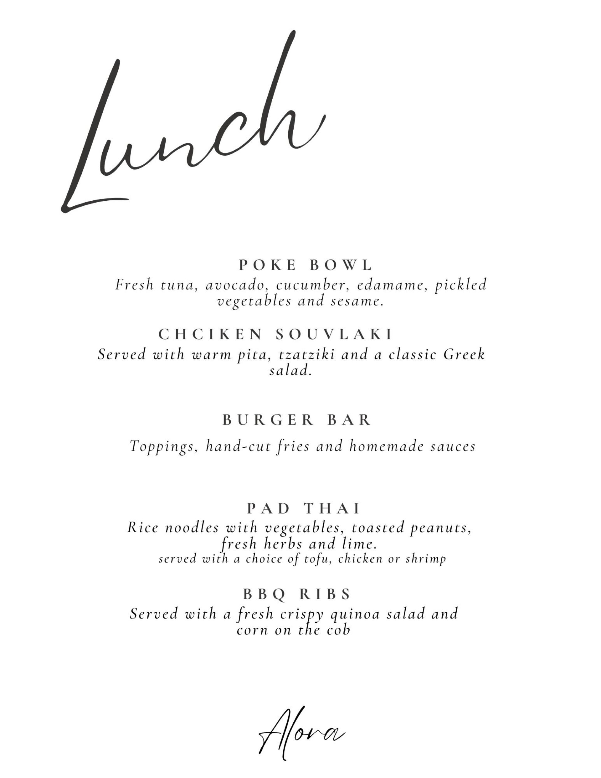 Alora Sample Lunch
