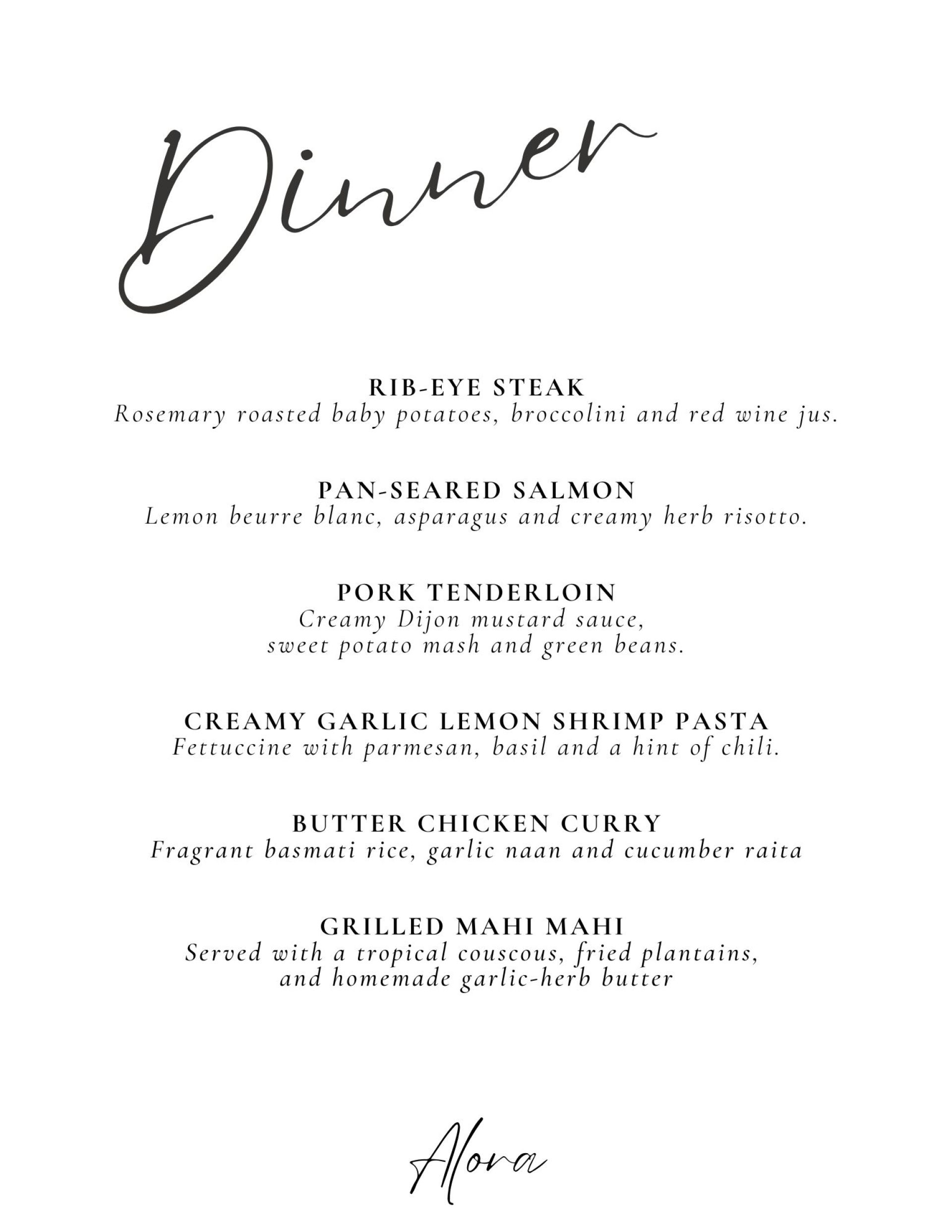 Alora Sample Dinner