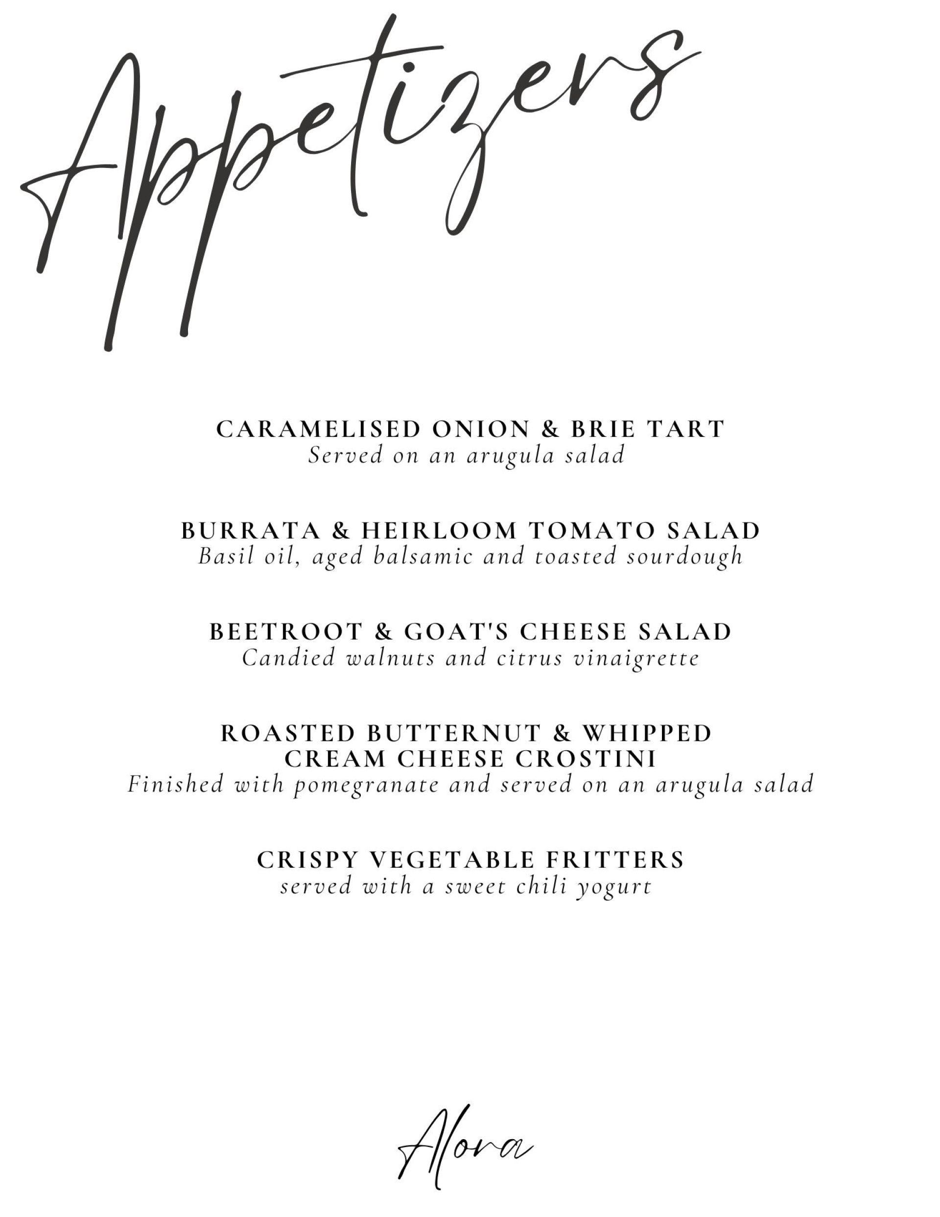 Alora Sample Appetizers