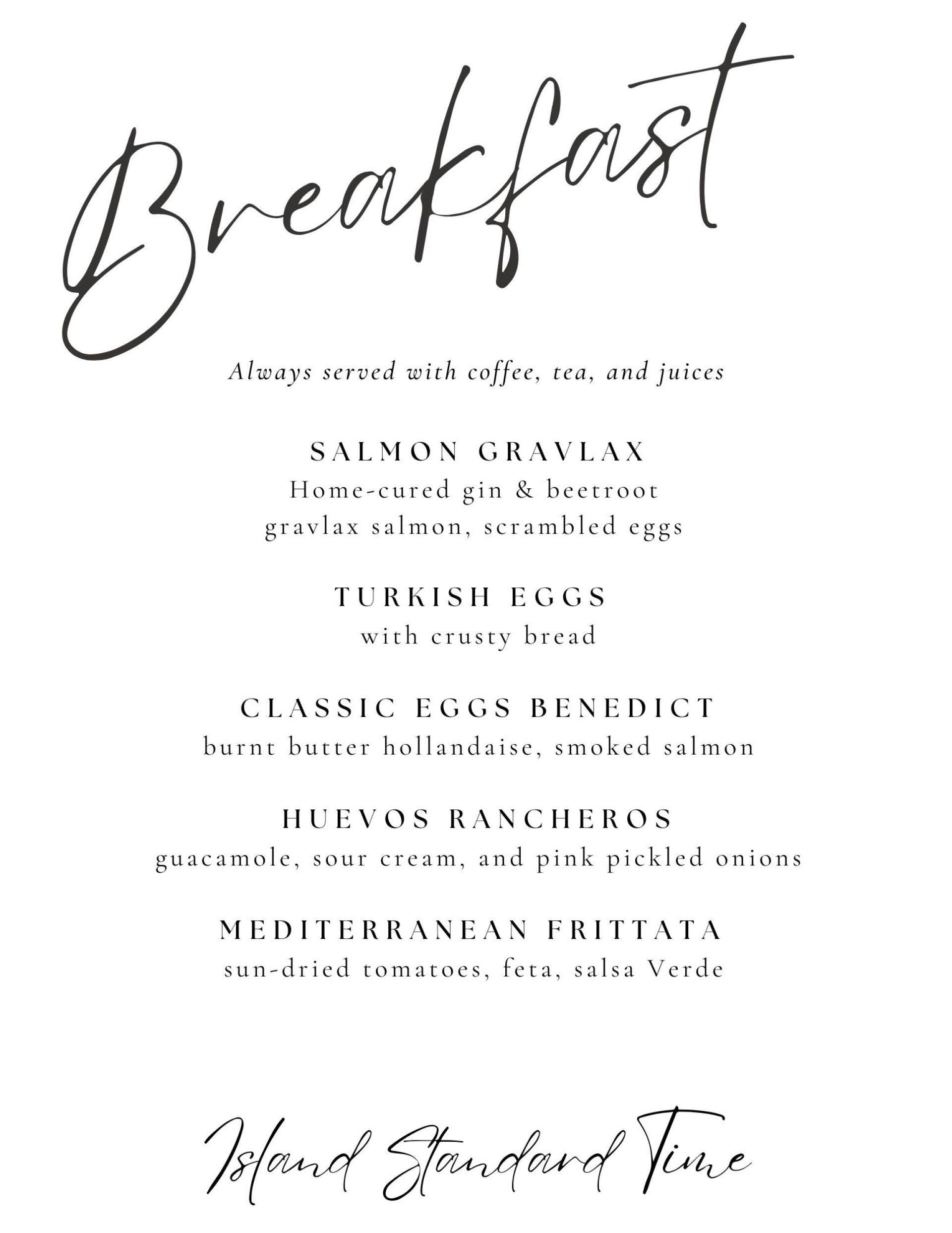 Breakfast Sample Menu