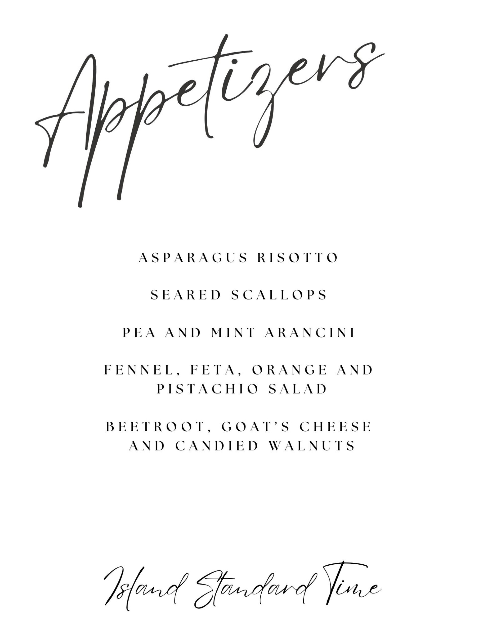 Appetizer Sample Menu