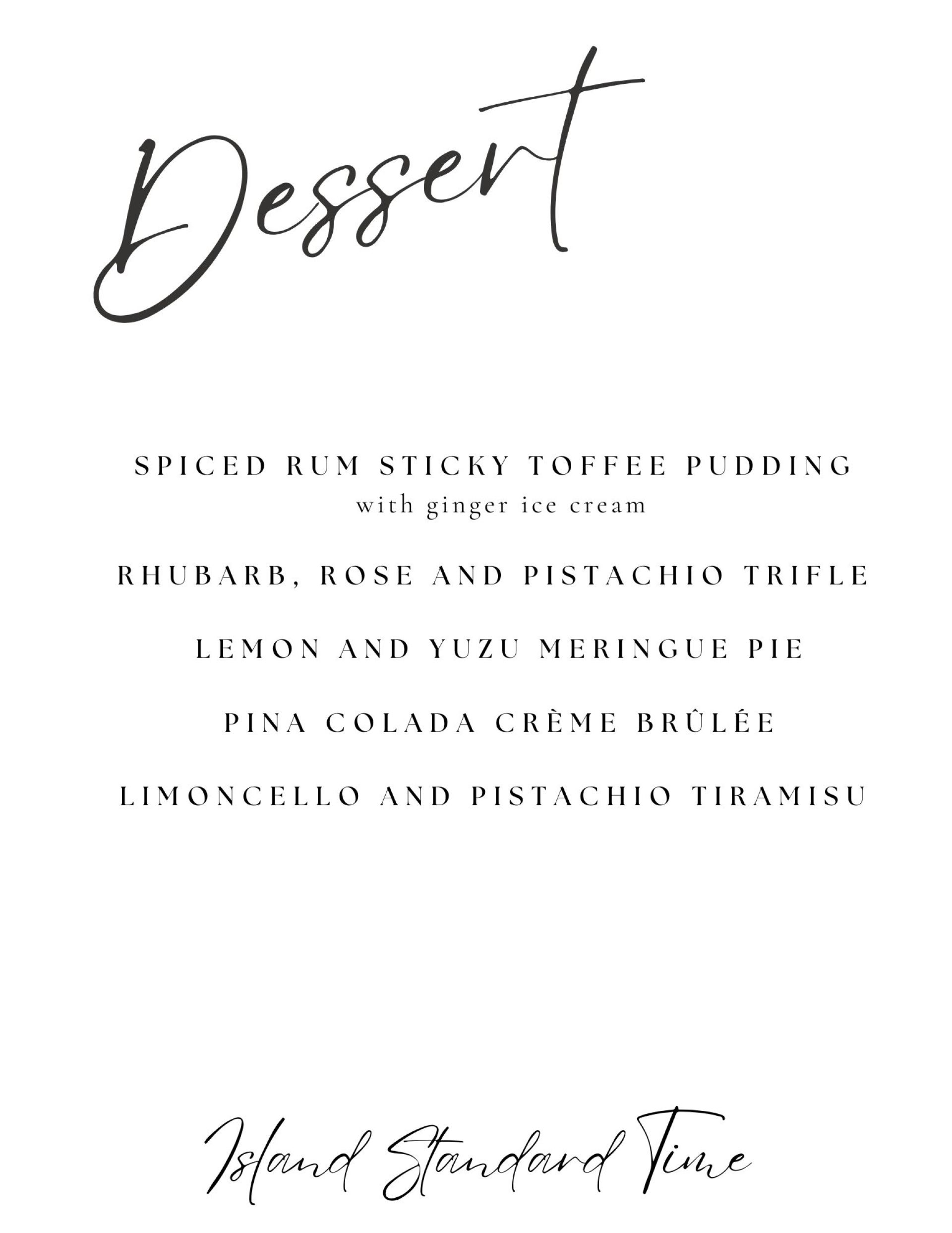 Dessert Sample Menu