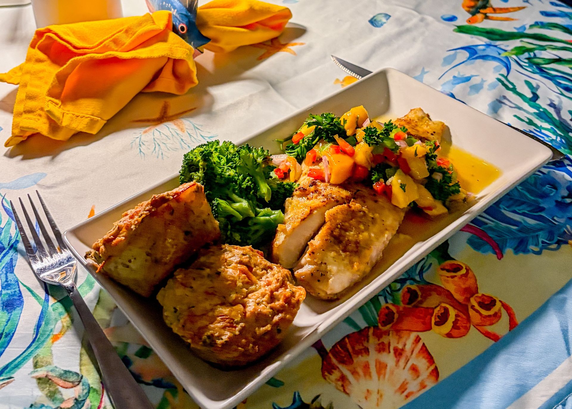Snapper w/Mango Salsa & Rolls