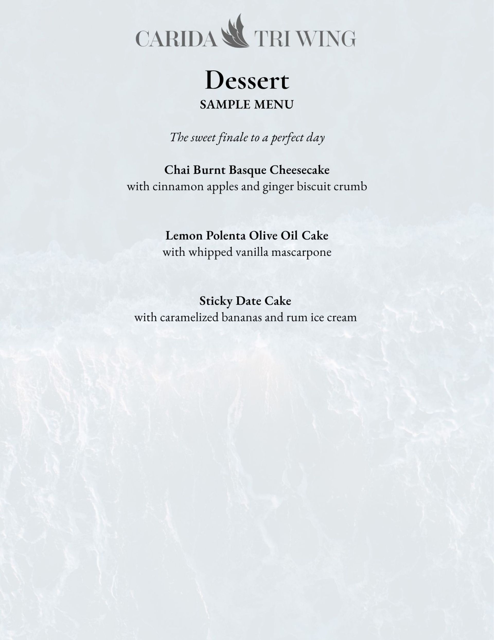 Dessert Sample Menu