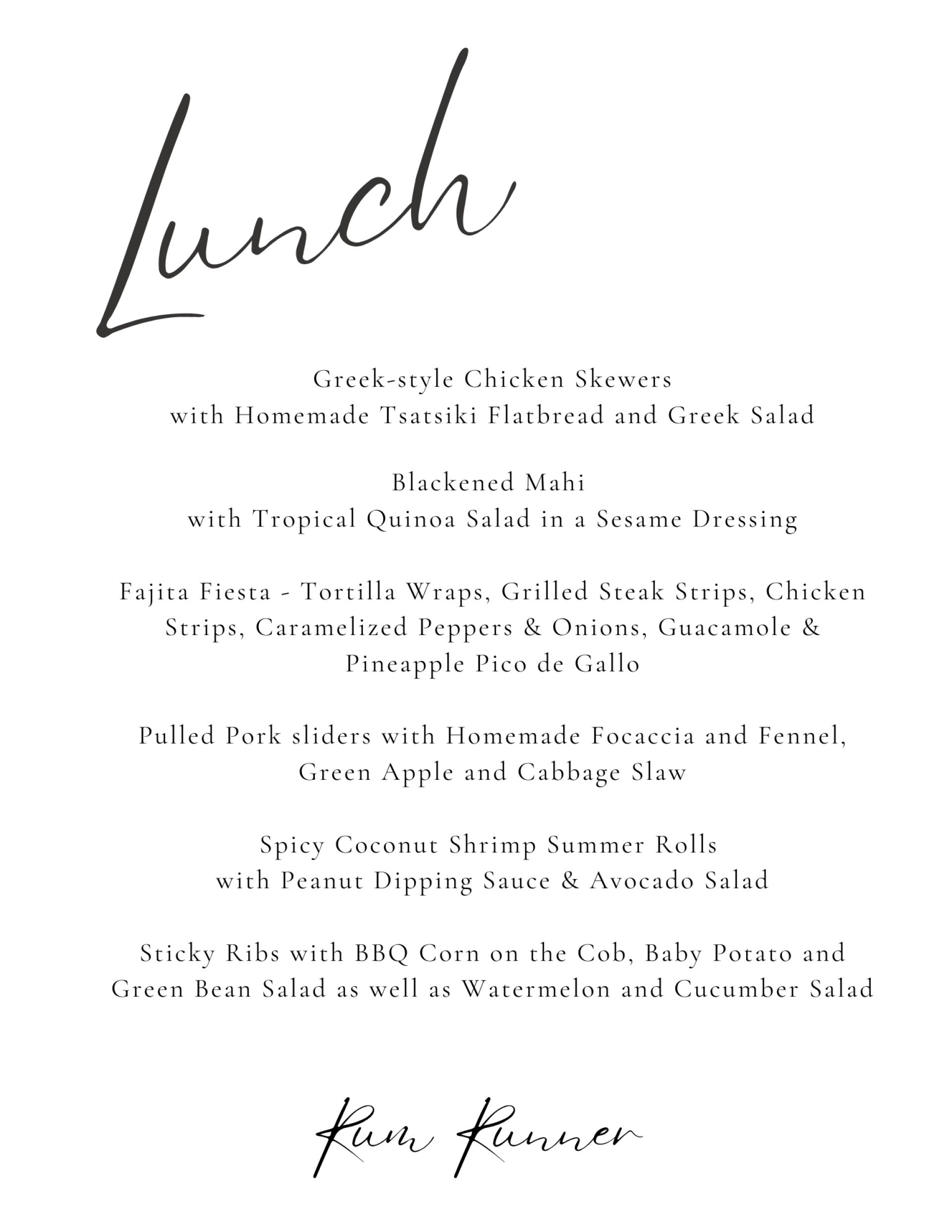 Lunch Sample Menu