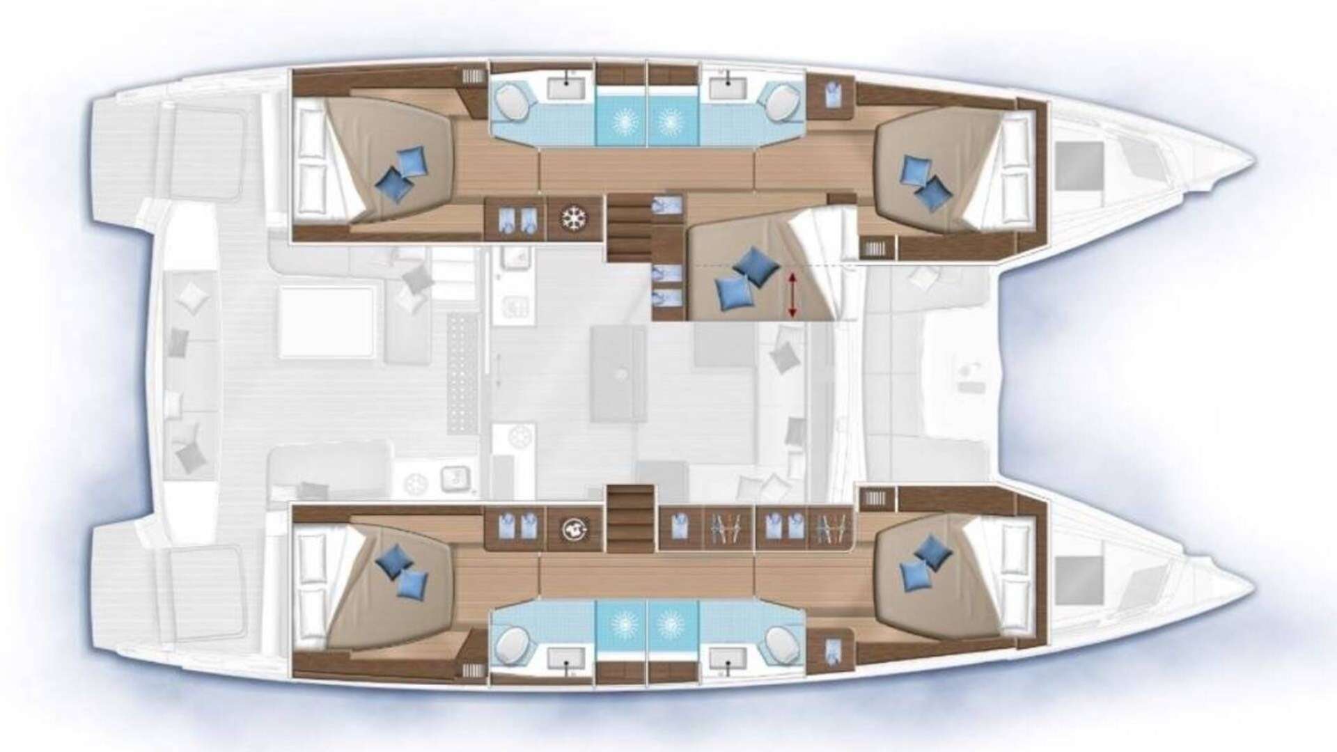 Deck plan and layout for Nauti Cat