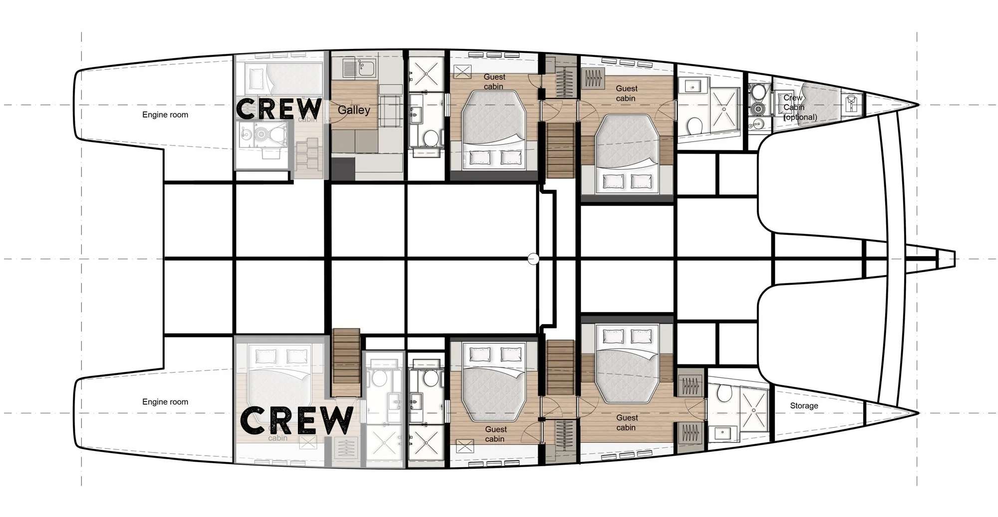 Deck plan and layout for Ocean Vibes